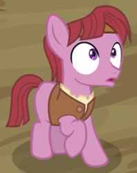 Size: 200x252 | Tagged: safe, screencap, character:cobblestone, species:earth pony, species:pony, episode:campfire tales, g4, my little pony: friendship is magic, clothing, colt, cropped, headband, male, raised hoof, solo focus, vest