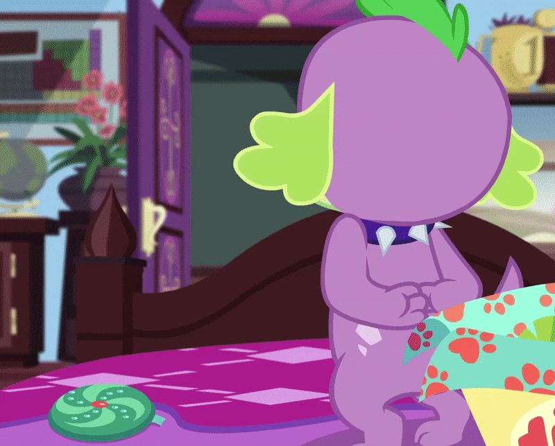 Size: 800x644 | Tagged: safe, screencap, character:spike, character:spike (dog), character:twilight sparkle, character:twilight sparkle (scitwi), species:dog, species:eqg human, episode:reboxing with spike!, g4, my little pony:equestria girls, angry, animated, bill, bipedal, caught, cropped, fabulous fido's faberge flying disk, geode of telekinesis, gif, magical geodes, periodic table, rubbing, rubbing paws, spike's dog collar, twilight is not amused, unamused