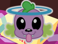 Size: 960x720 | Tagged: safe, screencap, character:spike, character:spike (dog), species:dog, episode:reboxing with spike!, g4, my little pony:equestria girls, black sclera, cute, emoji, halo, spikabetes, tongue out