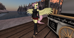 Size: 1920x986 | Tagged: safe, artist:bangayo, screencap, character:fluttershy, species:anthro, 3d, clothing, female, second life, solo, sweater, winter outfit