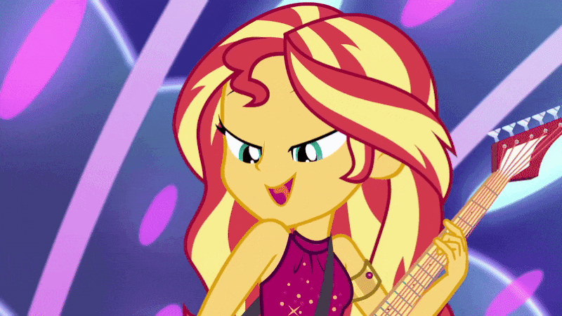 Size: 800x451 | Tagged: safe, screencap, character:sunset shimmer, equestria girls:spring breakdown, g4, my little pony:equestria girls, all good (song), animated, armlet, context is for the weak, electric guitar, female, gif, guitar, invisible stallion, lidded eyes, musical instrument, one eye closed, singing, sleeveless, solo, wink