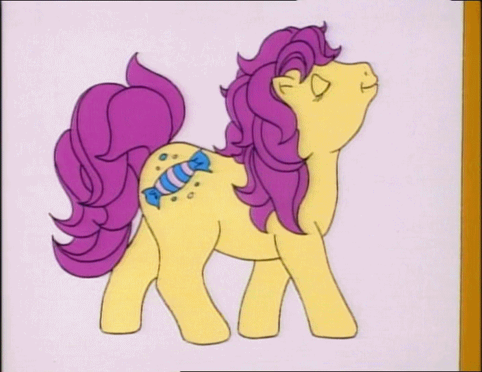 Size: 704x544 | Tagged: safe, screencap, character:bon bon (g1), species:pony, episode:too sick to notice, g1, my little pony tales, animated, crossed hooves, eyes closed, gif, picture, sad, solo, throwing