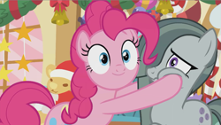 Size: 1037x583 | Tagged: safe, screencap, character:marble pie, character:pinkie pie, species:earth pony, species:pony, episode:best gift ever, g4, my little pony: friendship is magic, cropped, cute, diapinkes, female, looking at you, mare, pie sisters, siblings, sisters, smiling, squishy cheeks, sugarcube corner, wavy mouth