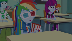 Size: 1920x1080 | Tagged: safe, screencap, character:captain planet, character:mystery mint, character:rainbow dash, episode:the last day of school, g4, my little pony:equestria girls, 3d glasses, background human, food, geode of super speed, golden hazel, magical geodes, popcorn