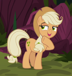 Size: 467x491 | Tagged: safe, screencap, character:mean applejack, species:pony, episode:the mean 6, g4, my little pony: friendship is magic, clone, cropped, female, lidded eyes, open mouth, underhoof