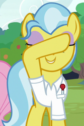 Size: 412x616 | Tagged: safe, screencap, character:doctor fauna, species:pony, episode:fluttershy leans in, g4, my little pony: friendship is magic, covering eyes, cropped, smiling, solo focus
