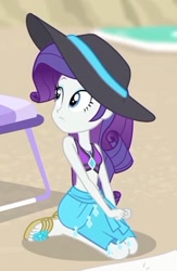 Size: 1365x2100 | Tagged: safe, screencap, character:rarity, equestria girls:forgotten friendship, g4, my little pony:equestria girls, adorasexy, beach, beautiful, beautisexy, clothing, cropped, cute, feet, flip-flops, hat, raribetes, sandals, sarong, sexy, solo, sun hat, swimsuit