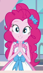 Size: 223x375 | Tagged: safe, screencap, character:pinkie pie, episode:the craft of cookies, g4, my little pony:equestria girls, cropped, cute, diapinkes, looking at you, solo