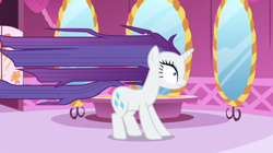 Size: 1092x610 | Tagged: safe, screencap, character:rarity, species:pony, species:unicorn, episode:rarity's biggest fan, female, long mane, long tail, mare, solo, wide eyes