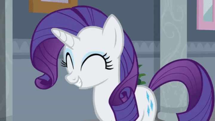 Size: 720x406 | Tagged: safe, screencap, character:ocellus, character:rarity, species:changedling, species:pony, species:unicorn, episode:school daze, g4, my little pony: friendship is magic, animated, blinking, disguise, disguised changeling, female, gif, large ham, mane flip, mare, not rarity, ocellus being rarity, solo