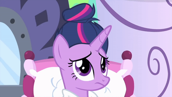 Size: 600x338 | Tagged: safe, screencap, character:aloe, character:twilight sparkle, character:twilight sparkle (alicorn), species:alicorn, species:earth pony, species:pony, episode:rarity's biggest fan, alternate hairstyle, animated, bathrobe, beautiful, clothing, duo, eyebrows, eyelashes, eyes closed, female, gif, hair styling, horn, lidded eyes, looking at each other, magic, mane styling, mare, open mouth, ponyville spa, raised hoof, reclining, robe, sitting, smiling, spa, talking