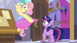 Size: 1920x1080 | Tagged: safe, screencap, character:fluttershy, character:twilight sparkle, species:pony, episode:a canterlot wedding, g4, my little pony: friendship is magic, clothing, out of context, skirt, skirt lift