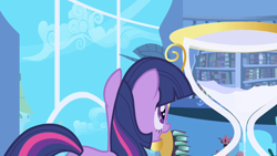 Size: 1280x720 | Tagged: safe, screencap, character:twilight sparkle, character:twilight sparkle (unicorn), species:pony, species:unicorn, episode:friendship is magic, g4, my little pony: friendship is magic, hourglass, solo, twilight's canterlot home, window
