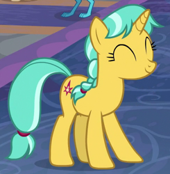 Size: 485x495 | Tagged: safe, screencap, character:citrine spark, character:fire quacker, species:pony, species:unicorn, episode:school daze, g4, my little pony: friendship is magic, background pony, cute, eyes closed, female, friendship student, mare, quackerdorable, solo
