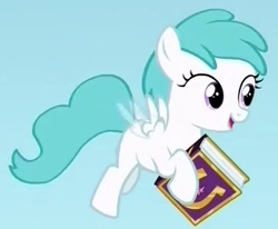 Size: 360x296 | Tagged: safe, screencap, species:pegasus, species:pony, episode:fame and misfortune, g4, my little pony: friendship is magic, cropped, female, filly, friendship journal, frosty breeze, open mouth, smiling, solo