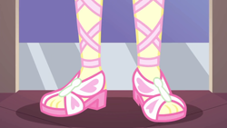 Size: 1920x1080 | Tagged: safe, screencap, character:fluttershy, episode:so much more to me, g4, my little pony:equestria girls, close-up, feet, legs, open-toed shoes, pictures of legs, sandals, solo