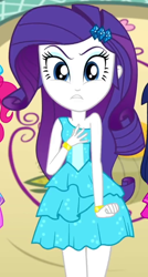 Size: 510x950 | Tagged: safe, screencap, character:pinkie pie, character:rarity, character:twilight sparkle, episode:a photo booth story, eqg summertime shorts, g4, my little pony:equestria girls, bare shoulders, cropped, fall formal outfits, offscreen character, sleeveless, solo focus