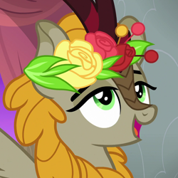 Size: 1000x1000 | Tagged: safe, screencap, character:fall flower, species:kirin, episode:sounds of silence, g4, my little pony: friendship is magic, a kirin tale, cropped, female, floral head wreath, flower, lidded eyes, solo
