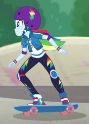 Size: 521x723 | Tagged: safe, screencap, character:rainbow dash, episode:sic skateboard, g4, my little pony:equestria girls, cropped, geode of super speed, knee pads, magical geodes, skateboard, solo