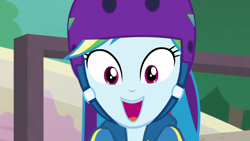 Size: 1920x1080 | Tagged: safe, screencap, character:rainbow dash, episode:sic skateboard, g4, my little pony:equestria girls, close-up, cute, dashabetes, helmet, open mouth, smiling, solo
