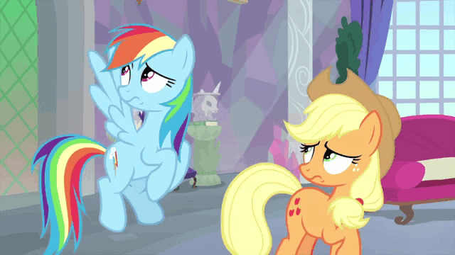 Size: 640x360 | Tagged: safe, screencap, character:applejack, character:rainbow dash, species:pony, animated, gif, teacher of the month (episode)