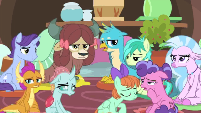 Size: 640x360 | Tagged: safe, screencap, character:berry blend, character:berry bliss, character:clementine, character:fluttershy, character:gallus, character:november rain, character:ocellus, character:peppermint goldylinks, character:sandbar, character:silverstream, character:smolder, character:yona, species:bird, species:changedling, species:changeling, species:dragon, species:griffon, species:hippogriff, species:pegasus, species:pony, species:rabbit, species:reformed changeling, species:yak, animal, animated, chipmunk, cute, cutie mark, dawwww, diastreamies, female, friendship student, gallabetes, gif, giraffe, male, novemberbetes, pet, skunk, smiling, smolderbetes, teacher of the month (episode), yonadorable