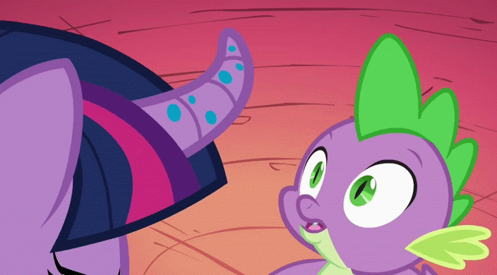 Size: 704x390 | Tagged: safe, screencap, character:spike, character:twilight sparkle, episode:bridle gossip, g4, my little pony: friendship is magic, and then spike was gay, animated, eyes on the prize, floppy horn, twilight flopple