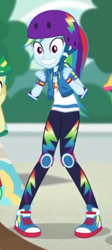 Size: 182x405 | Tagged: safe, screencap, character:rainbow dash, episode:sic skateboard, g4, my little pony:equestria girls, converse, cropped, female, gallop j. fry, geode of super speed, helmet, magical geodes, offscreen character, shoes, smiling, sneakers