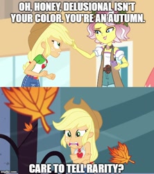 Size: 500x562 | Tagged: safe, screencap, character:applejack, character:vignette valencia, episode:street chic, equestria girls:rollercoaster of friendship, g4, my little pony:equestria girls, caption, chattering teeth, cold, freezing, image macro, shivering, text, vignette valencia