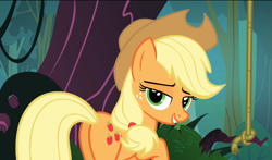 Size: 725x427 | Tagged: safe, screencap, character:applejack, species:earth pony, species:pony, episode:spike at your service, g4, my little pony: friendship is magic, bedroom eyes, female, mare, plot