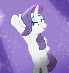 Size: 891x937 | Tagged: safe, screencap, character:rarity, species:pony, species:unicorn, episode:fake it 'til you make it, beautiful, bipedal, cropped, cutie mark, eyeshadow, female, hooves on hips, lidded eyes, makeup, mare, open mouth, pose, spotlight, stupid sexy rarity