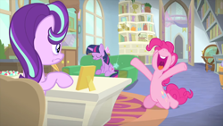 Size: 1280x720 | Tagged: safe, screencap, character:pinkie pie, character:starlight glimmer, character:twilight sparkle, character:twilight sparkle (alicorn), species:alicorn, species:pony, episode:starlight the hypnotist, inconvenient pinkie, nose in the air