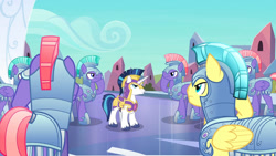 Size: 1920x1080 | Tagged: safe, screencap, character:shining armor, species:pegasus, species:pony, species:unicorn, episode:the times they are a changeling, g4, my little pony: friendship is magic, armor, crystal guard, crystal guard armor, guard, helmet