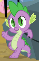 Size: 270x419 | Tagged: safe, screencap, character:spike, species:dragon, episode:spike at your service, g4, my little pony: friendship is magic, cool story bro, leaning, male, neato, solo, thumbs up