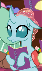 Size: 484x810 | Tagged: safe, screencap, character:ocellus, species:changedling, species:changeling, species:reformed changeling, episode:the end in friend, g4, my little pony: friendship is magic, cropped, female, notebook, pencil, sitting, solo focus