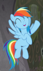 Size: 336x554 | Tagged: safe, screencap, character:rainbow dash, species:pegasus, species:pony, episode:the end in friend, g4, my little pony: friendship is magic, cropped, cute, excited, eyes closed, female, flying, open mouth, smiling, solo