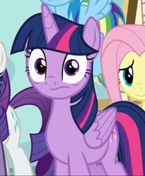 Size: 545x662 | Tagged: safe, screencap, character:twilight sparkle, character:twilight sparkle (alicorn), species:alicorn, species:pony, episode:yakity-sax, g4, my little pony: friendship is magic, cropped, female, offscreen character, shocked, solo focus