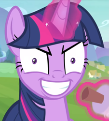 Size: 693x767 | Tagged: safe, screencap, character:twilight sparkle, character:twilight sparkle (alicorn), species:alicorn, species:pony, episode:starlight the hypnotist, >:d, cropped, evil grin, grin, looking at you, smiling, solo, teeth, twilight snapple