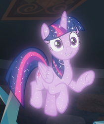 Size: 593x706 | Tagged: safe, screencap, character:tree of harmony, character:treelight sparkle, character:twilight sparkle, species:alicorn, species:pony, episode:what lies beneath, g4, my little pony: friendship is magic, cropped, floating, implied twilight sparkle, smiling, solo, sparkles, tree of harmony, treelight sparkle, underhoof