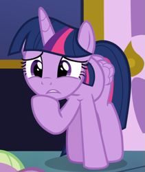 Size: 683x809 | Tagged: safe, screencap, character:twilight sparkle, character:twilight sparkle (alicorn), species:alicorn, species:pony, episode:father knows beast, g4, my little pony: friendship is magic, cropped, female, hoof on chin, solo