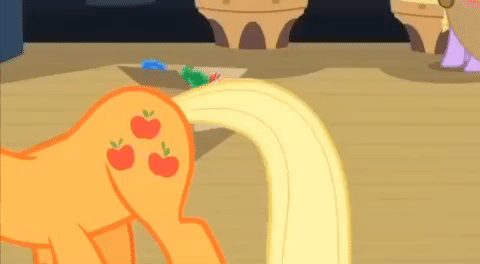 Size: 480x264 | Tagged: safe, screencap, character:applejack, character:clover the clever, character:twilight sparkle, species:pony, episode:hearth's warming eve, g4, my little pony: friendship is magic, animated, cropped, loop, solo focus, tail wag