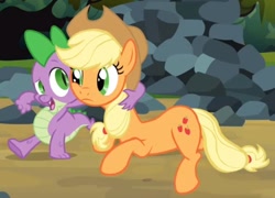 Size: 740x534 | Tagged: safe, screencap, character:applejack, character:spike, species:dragon, species:earth pony, species:pony, episode:spike at your service, g4, my little pony: friendship is magic, female, male, mare