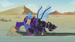 Size: 2880x1617 | Tagged: safe, screencap, character:pharynx, species:pony, episode:to change a changeling, g4, my little pony: friendship is magic, changeling mega evolution, duo, fight, maulwurf, tackle