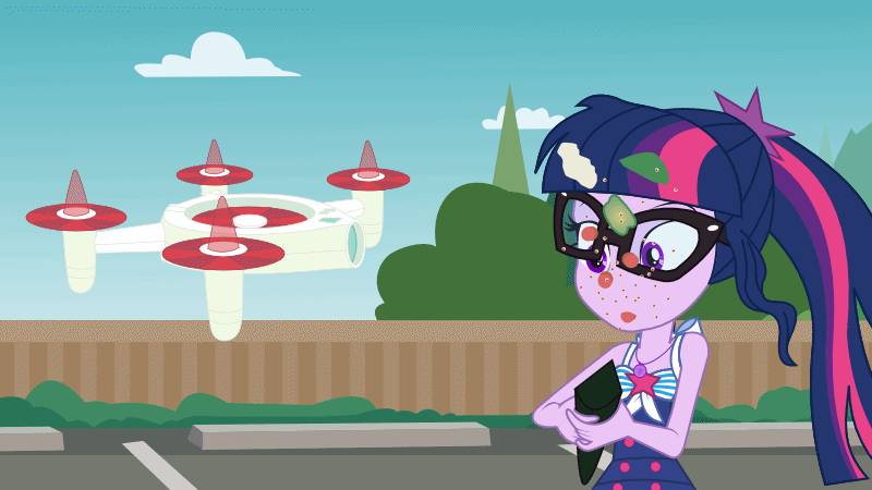 Size: 800x450 | Tagged: artist needed, source needed, safe, screencap, character:twilight sparkle, character:twilight sparkle (scitwi), species:eqg human, episode:x marks the spot, g4, my little pony:equestria girls, animated, bikini, clothing, cute, drone, food, geode of telekinesis, magical geodes, selfie drone, sleeveless, solo, sushi, swimsuit