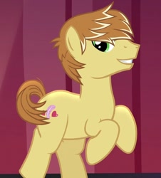 Size: 650x720 | Tagged: safe, screencap, character:feather bangs, species:earth pony, species:pony, episode:hard to say anything, g4, my little pony: friendship is magic, bipedal, cropped, cutie mark, majestic, male, rearing, smiling