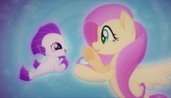 Size: 1161x671 | Tagged: safe, screencap, character:fluttershy, character:sea poppy, species:seapony (g4), my little pony: the movie (2017), baby, baby seapony (g4), cropped, hoofbump, hooves, one small thing, sea poppy, seaponified, seapony fluttershy, species swap