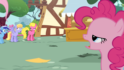 Size: 1920x1080 | Tagged: safe, screencap, character:cherry berry, character:cloud kicker, character:minuette, character:pinkie pie, species:pony, episode:griffon the brush-off, derp, faec