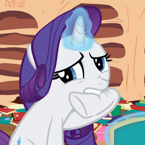 Size: 508x507 | Tagged: safe, screencap, character:rarity, species:pony, episode:secret of my excess, g4, my little pony: friendship is magic, animated, biting, book, cropped, eating, epic fail, fail, gif, glowing horn, golden oaks library, hoof biting, magic, rarity is a marshmallow, solo