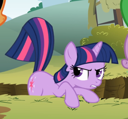 Size: 786x734 | Tagged: safe, screencap, character:twilight sparkle, character:twilight sparkle (unicorn), species:pony, species:unicorn, episode:feeling pinkie keen, g4, my little pony: friendship is magic, cropped, female, offscreen character, raised tail, solo focus, tail