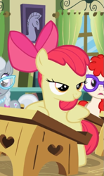 Size: 425x720 | Tagged: safe, screencap, character:apple bloom, character:silver spoon, character:twist, species:earth pony, species:pony, episode:family appreciation day, g4, my little pony: friendship is magic, bipedal, bipedal leaning, cropped, female, filly, glasses, hooves on hips, leaning, lidded eyes, proud, smiling, smug, solo focus